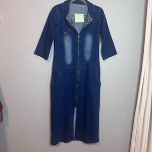 Blue Denim Dress with Studs